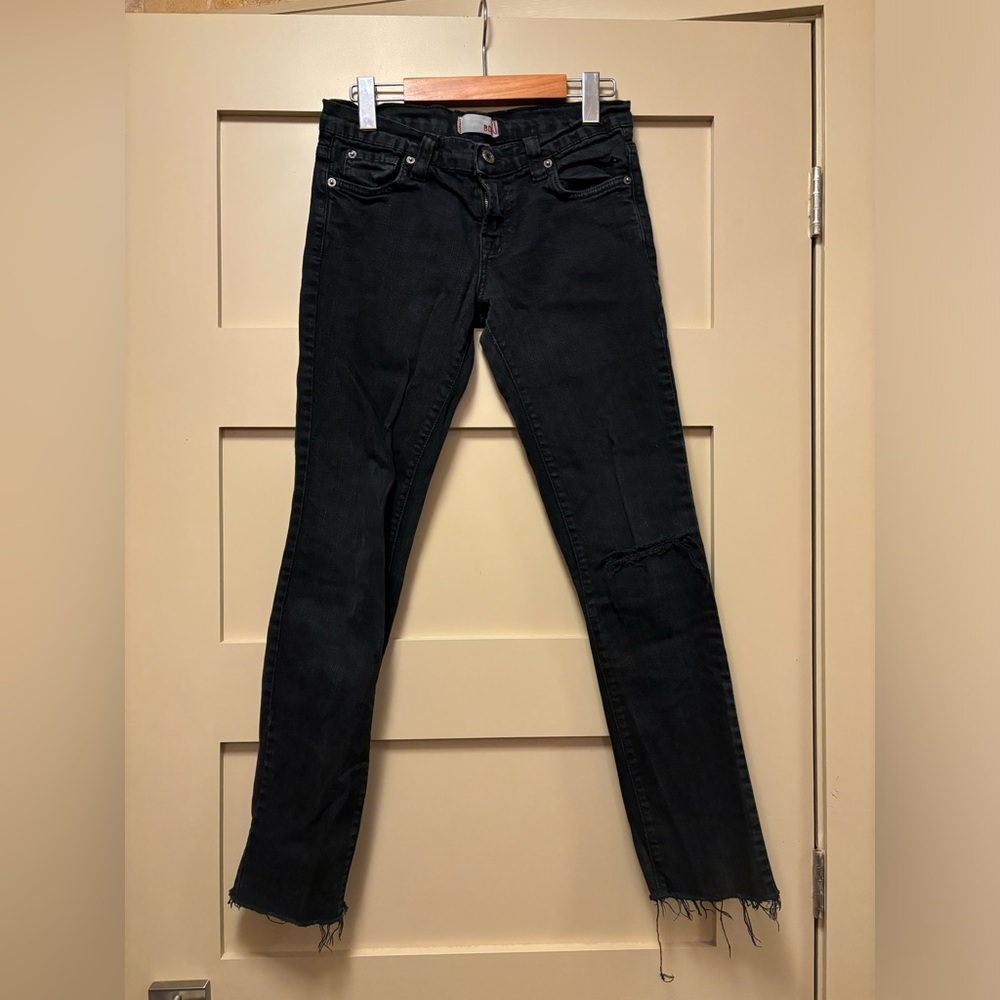BDG Skinny Jeans Low Waist Faded Black Stretch Denim Raw Hem Distressed Crop Y2K